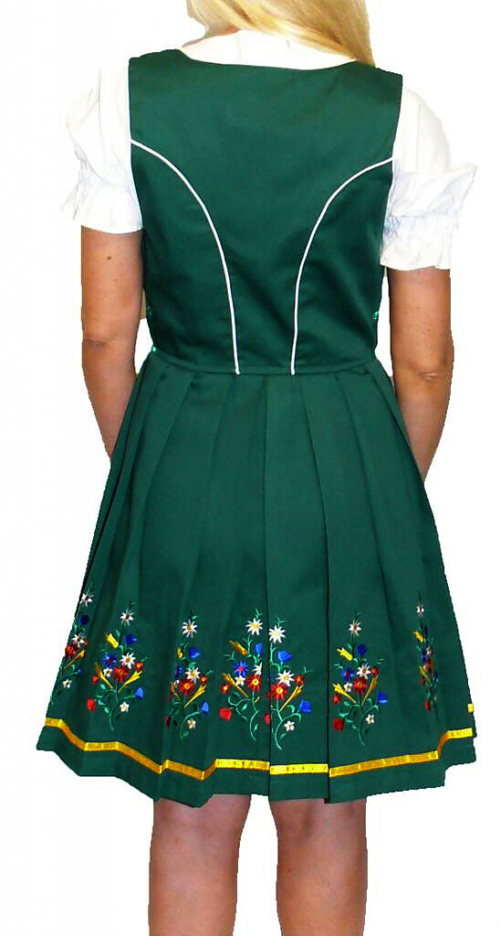 S 8 German Oktoberfest Dirndl Dress EMBROIDERED Lace Apron + Top Green Short NEW