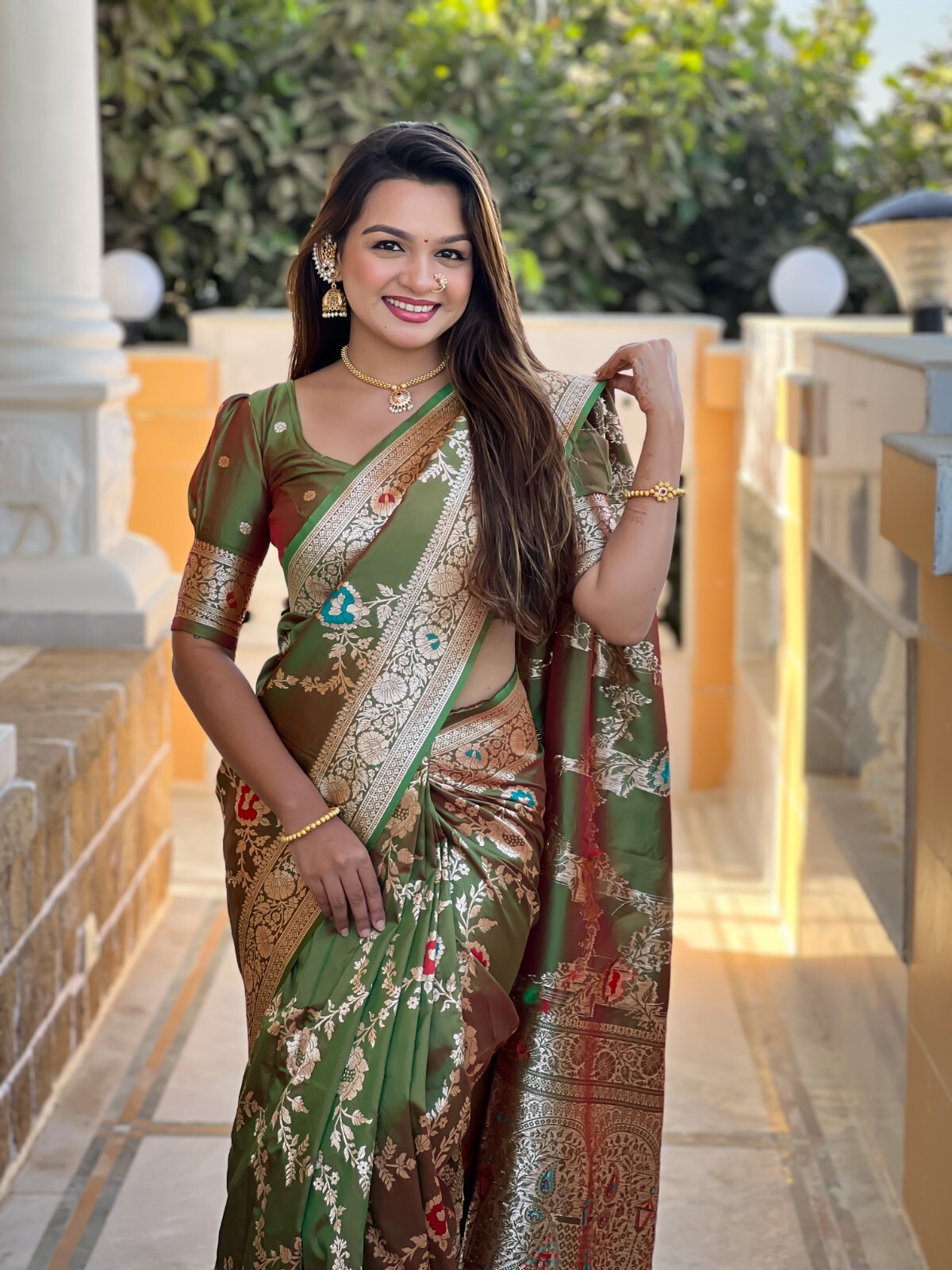 Silk Women Sari Designer Meenakari Weaving Indian Traditional Sari Soft Banarasi