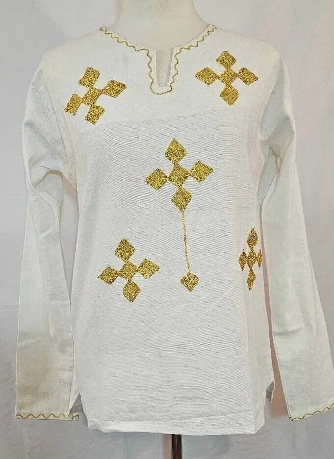 Ethiopian Traditional Embroidered Men Shirt Sz M