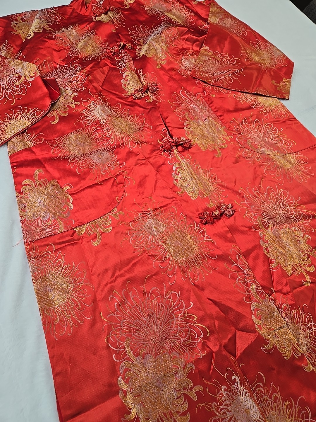Vtg Mid-century Japanese Made Robe Womans Sz Large Hostess Coat Crysanthemum
