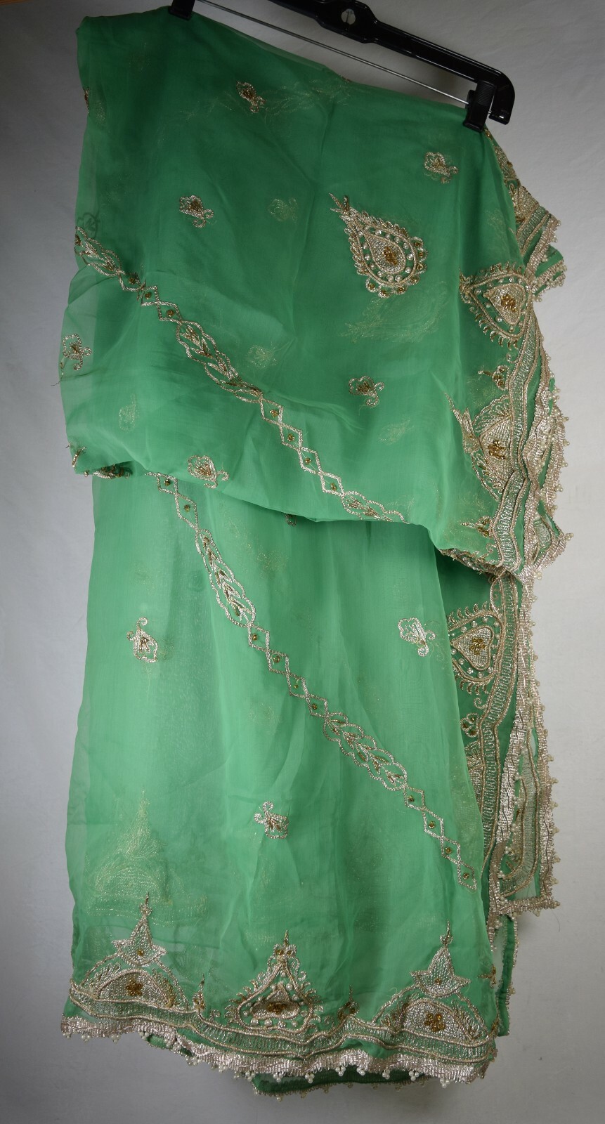 Antique Beads Gota Work Indian Cut Saree Sari Party Wear Dress Grass Green Gold
