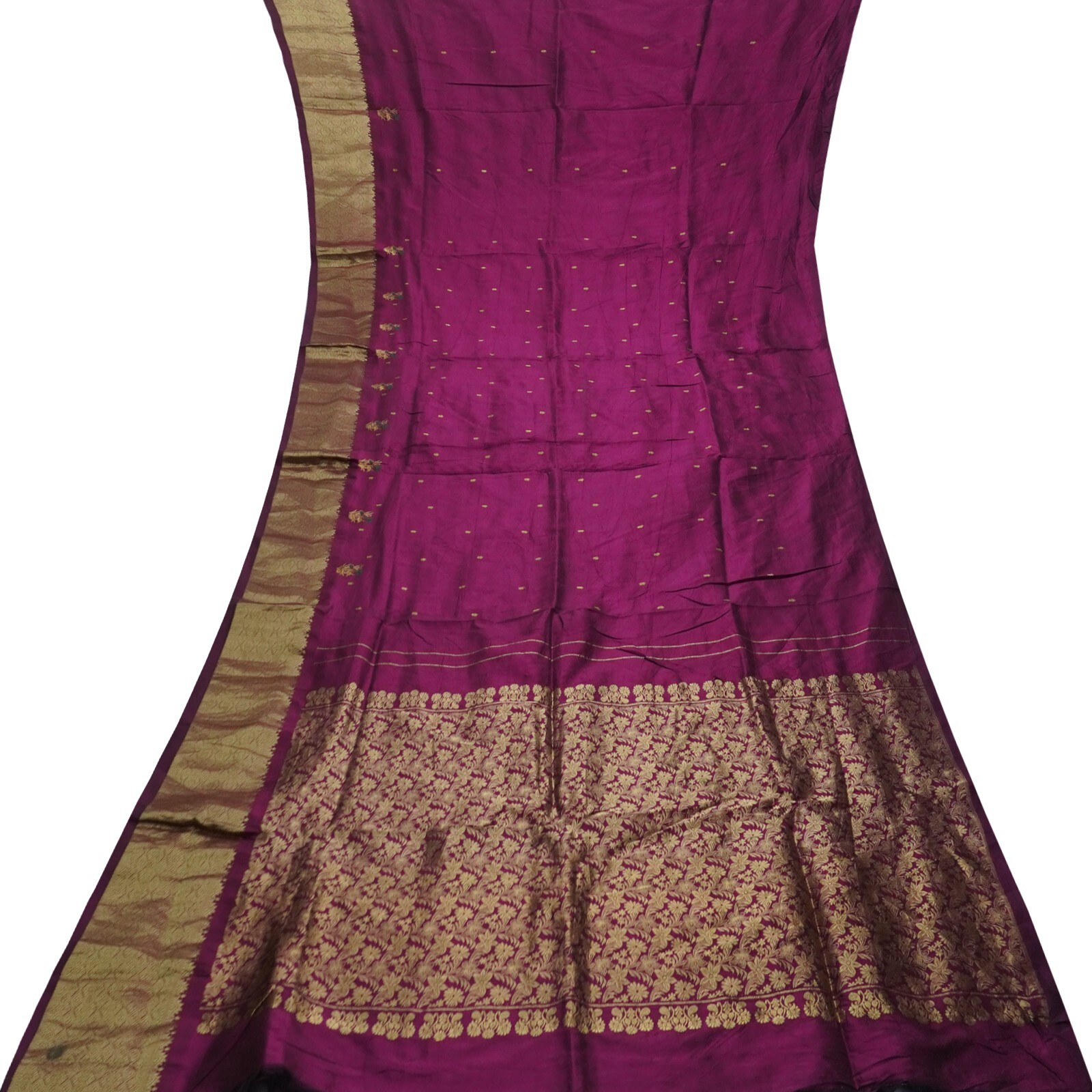Vintage Purple Sarees 100% Pure Silk Zari Handwoven Big Border Sari 5YD Fabric