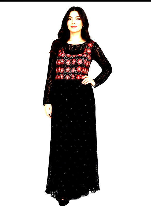 Palestinian Embroidery Lace Ethnic Oriental sparkle Dress. Thobe for Occasions