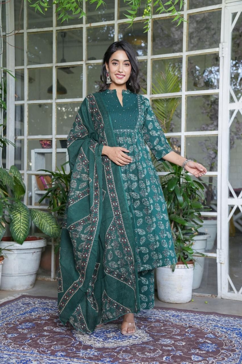 Pakistani Green Salwar Kameez Plus Size Wedding Party Palazzo Kurta Dupatta Sets
