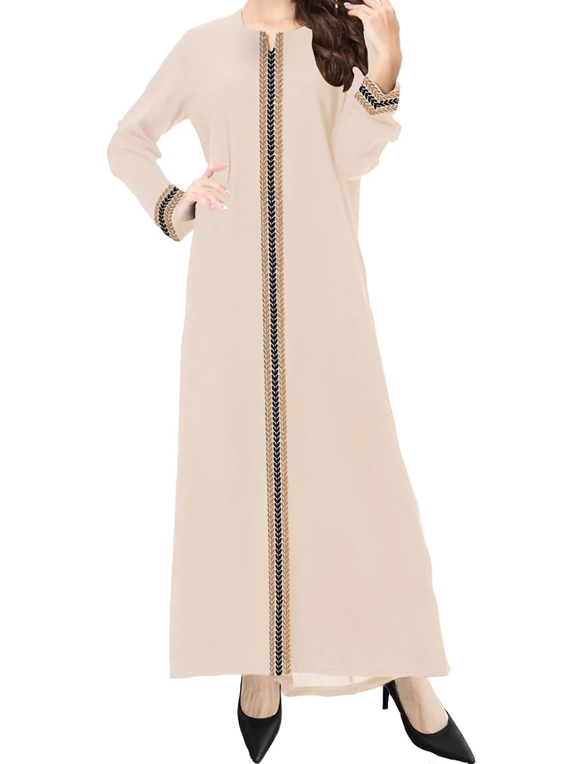 Embroidered Maxi Long Sleeve Abaya Prayer Dress for Women Islamic Clothing