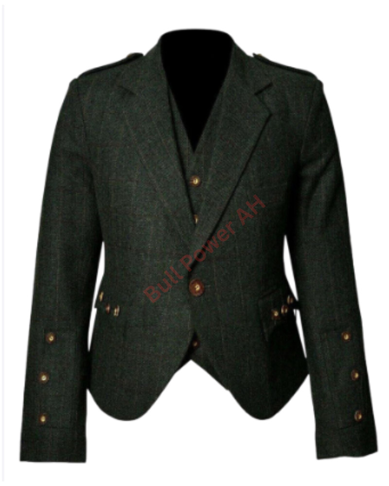 Men’s Scottish Argyle Jacket With Vest – Made to Order Tweed Kilt Jacket