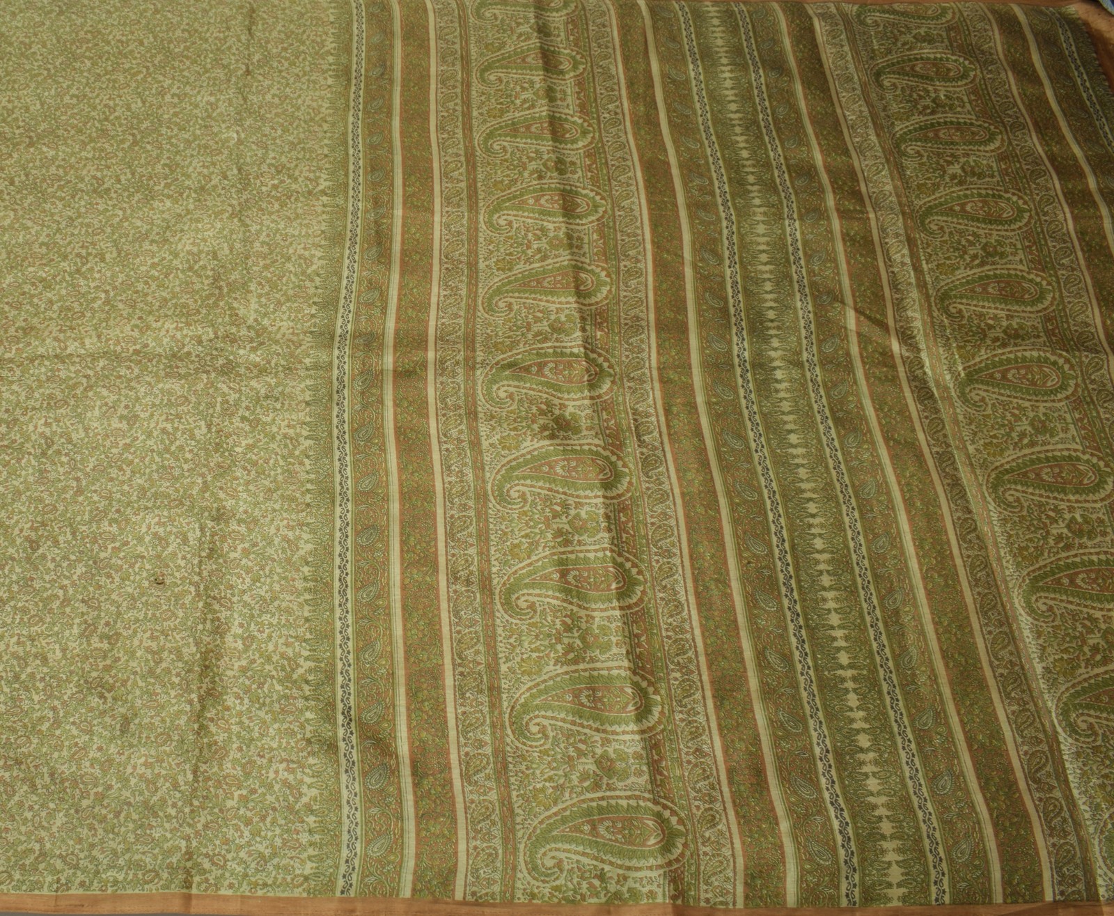 Sushila Vintage Cream Saree Blend Silk Printed Floral Soft Craft 5 Yard Fabric