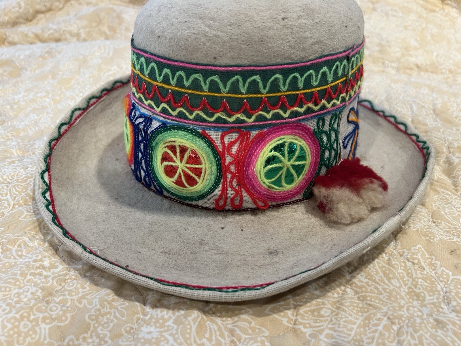 Traditional Bowler Hat Cuzco Peru Unisex Huayno Dance Costume Handmade Wool #1