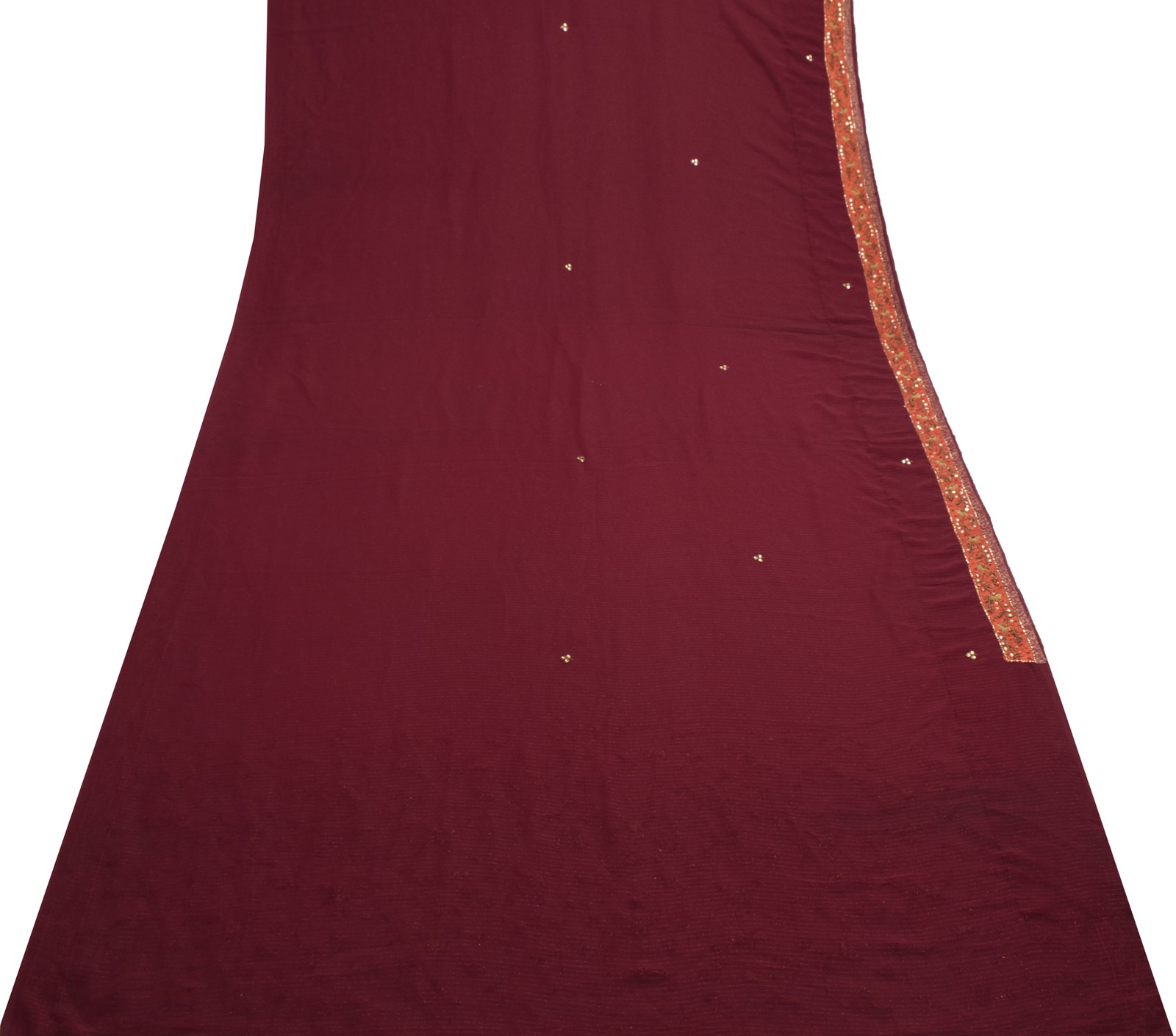 Sushila Vintage Maroon Saree Blend Georgette Silk Hand Beaded Floral Sari Fabric