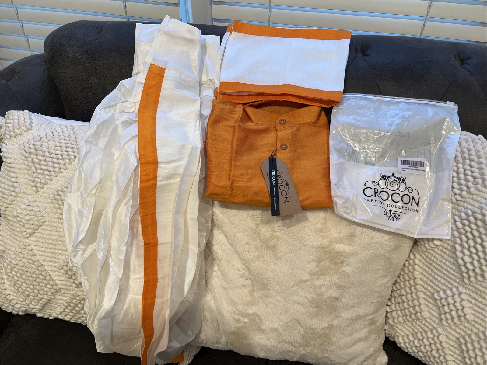 Crocon Kids Size 5-6 Silk Orange/Ivory Kurta Pajama Set New w/tags!