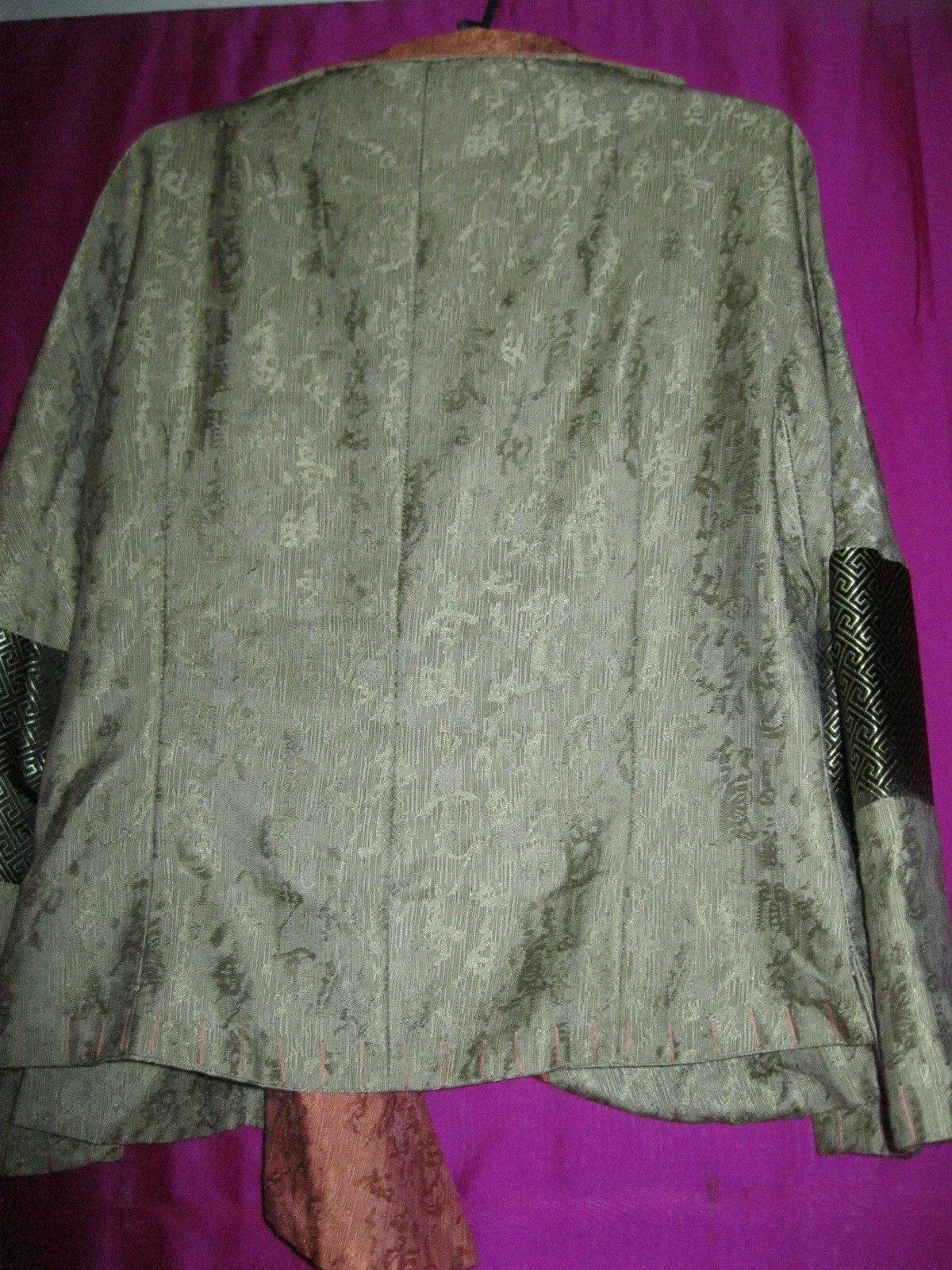 SILVER DRAGON LABEL, SILK/POLY JACKET SZ.XS/S, NEW GREEN/ORANGE, LINED