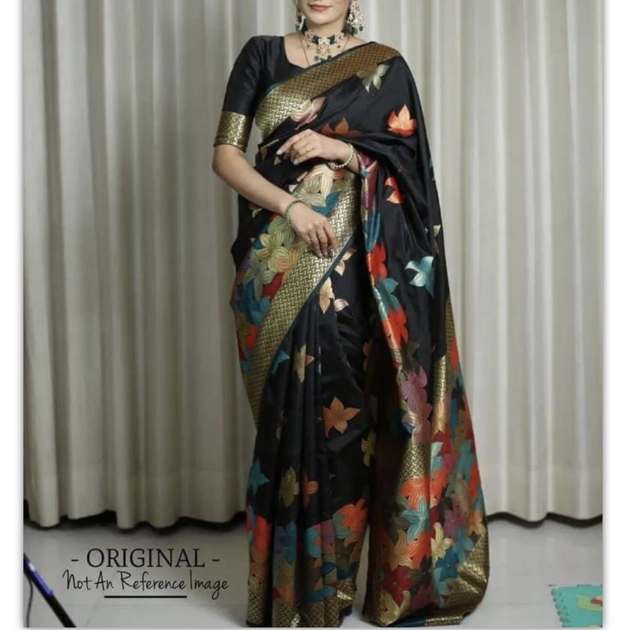 Gorgeous Semi Silk Katan All Over Floral Woven Saree With Running Blouse Piece