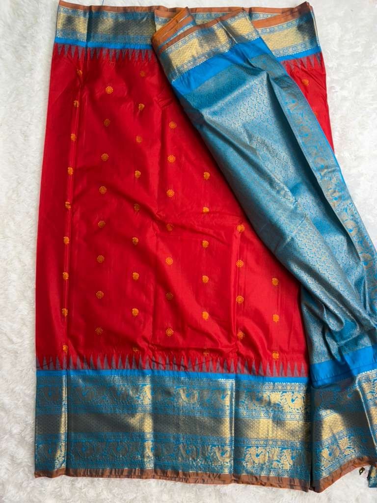 Handloom Gadwal Silk Saree with Ready-to-Wear Blouse Size 42– Adjustable to 46