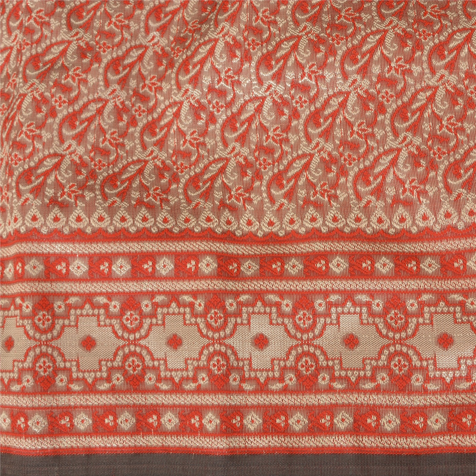 Sanskriti Vintage Red Sarees Blend Silk Brocade Banarasi Woven Fabric Craft Sari