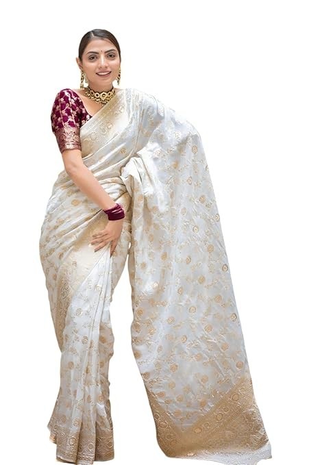 Women’s Pure Kanjivaram Silk Saree Soft Banarasi Style Wedding With Blouse Piece