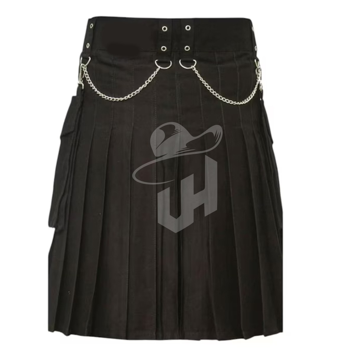 Men’s Black Gothic Utility Kilt with Chains – Steampunk Tactical Kilt 28″ to 60″
