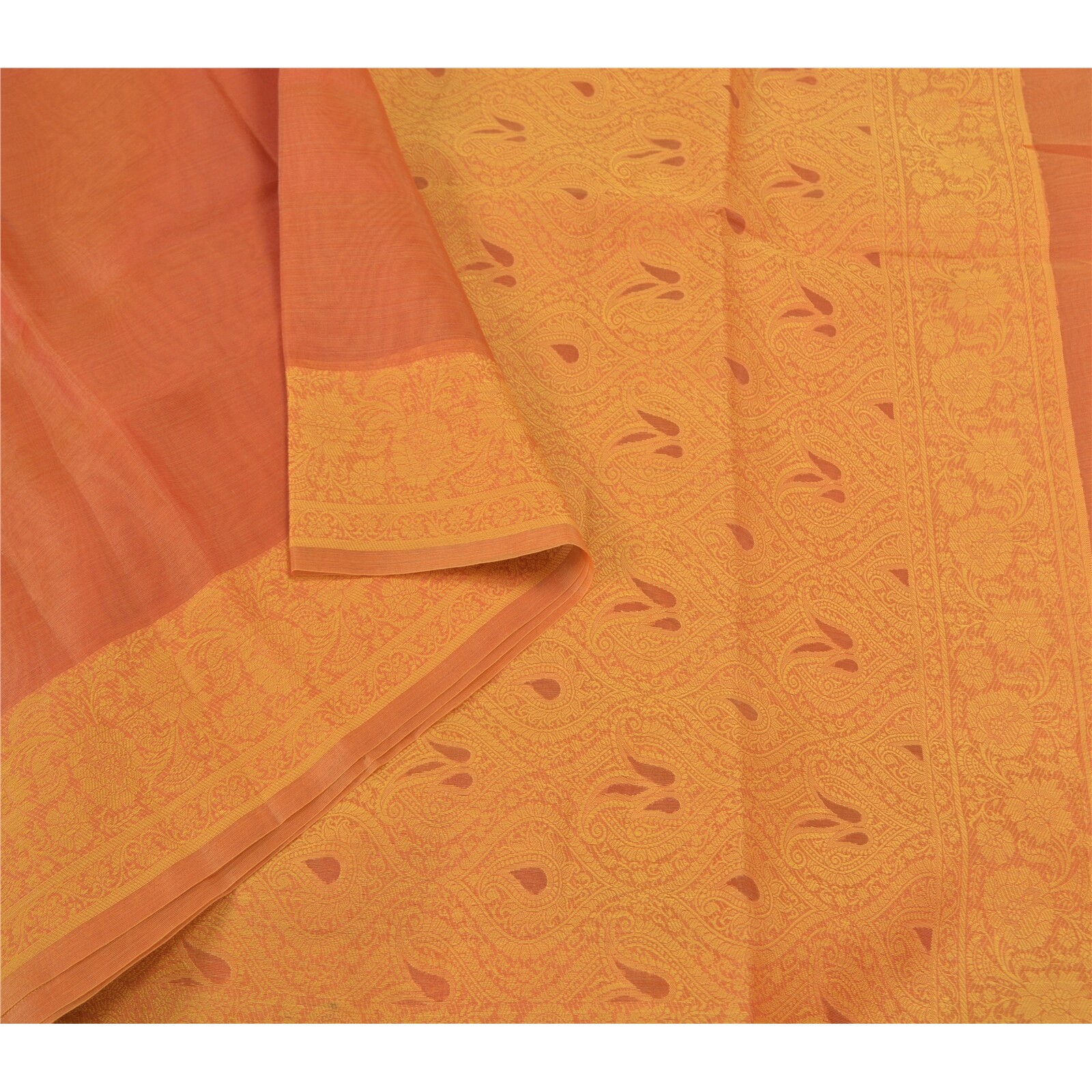 Sanskriti Vintage Orange Heavy Indian Sarees Pure Organza Silk Woven Sari Fabric