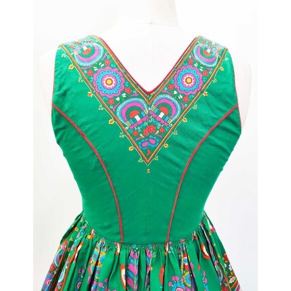 VTG 1960’s HANCKE German Austrian Dirndl Trachten Dress Green BRIGHT