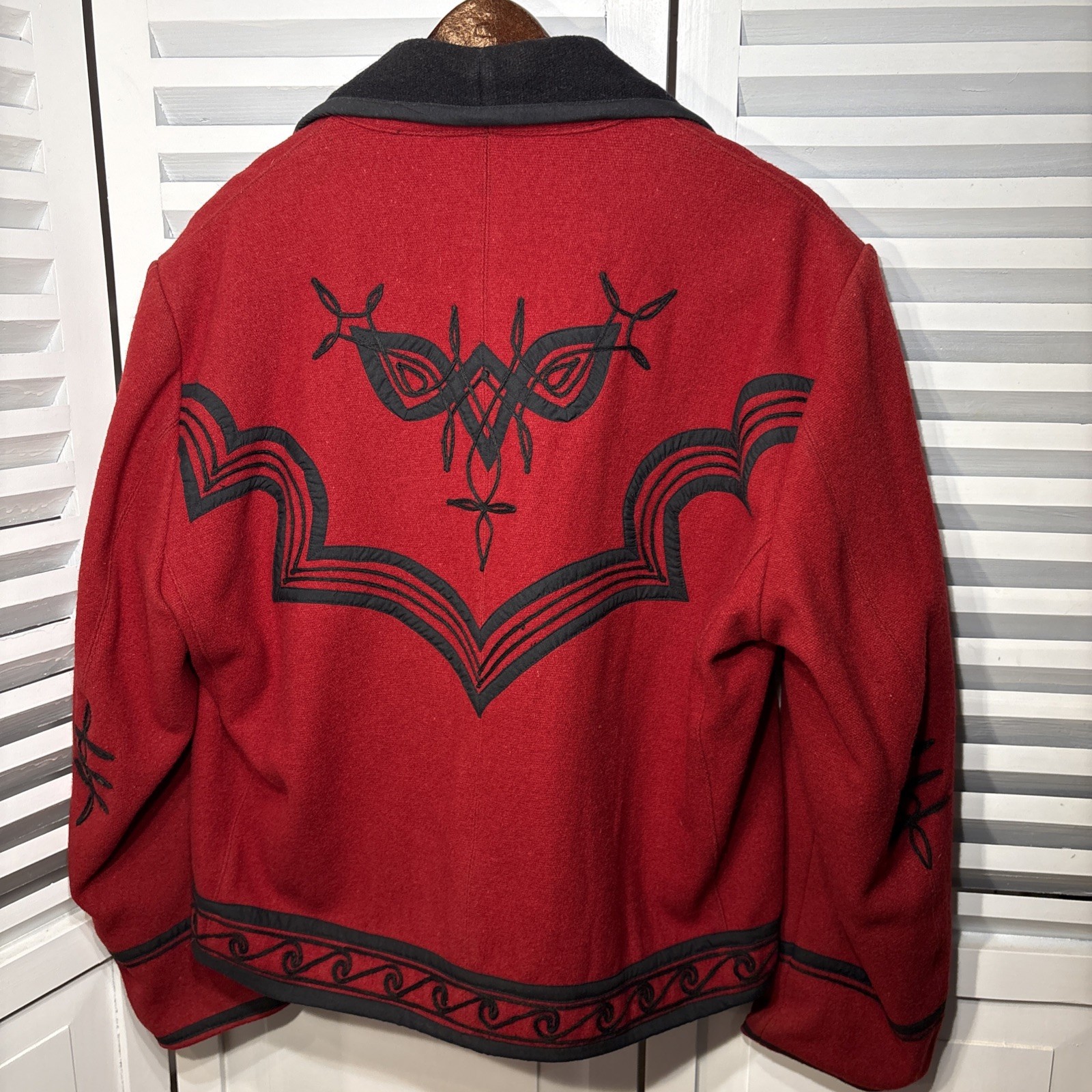 Vintage Guatemalan Red Solola Jacket Hand Woven Embroidered Wool Folk Art L