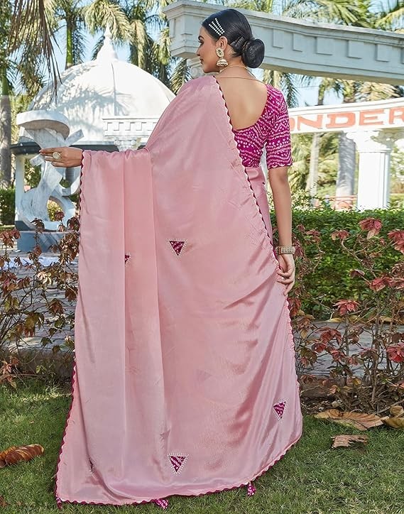 Women’s Cotton Silk Patch and Stone Work Saree With Unstitched Blouse Piece