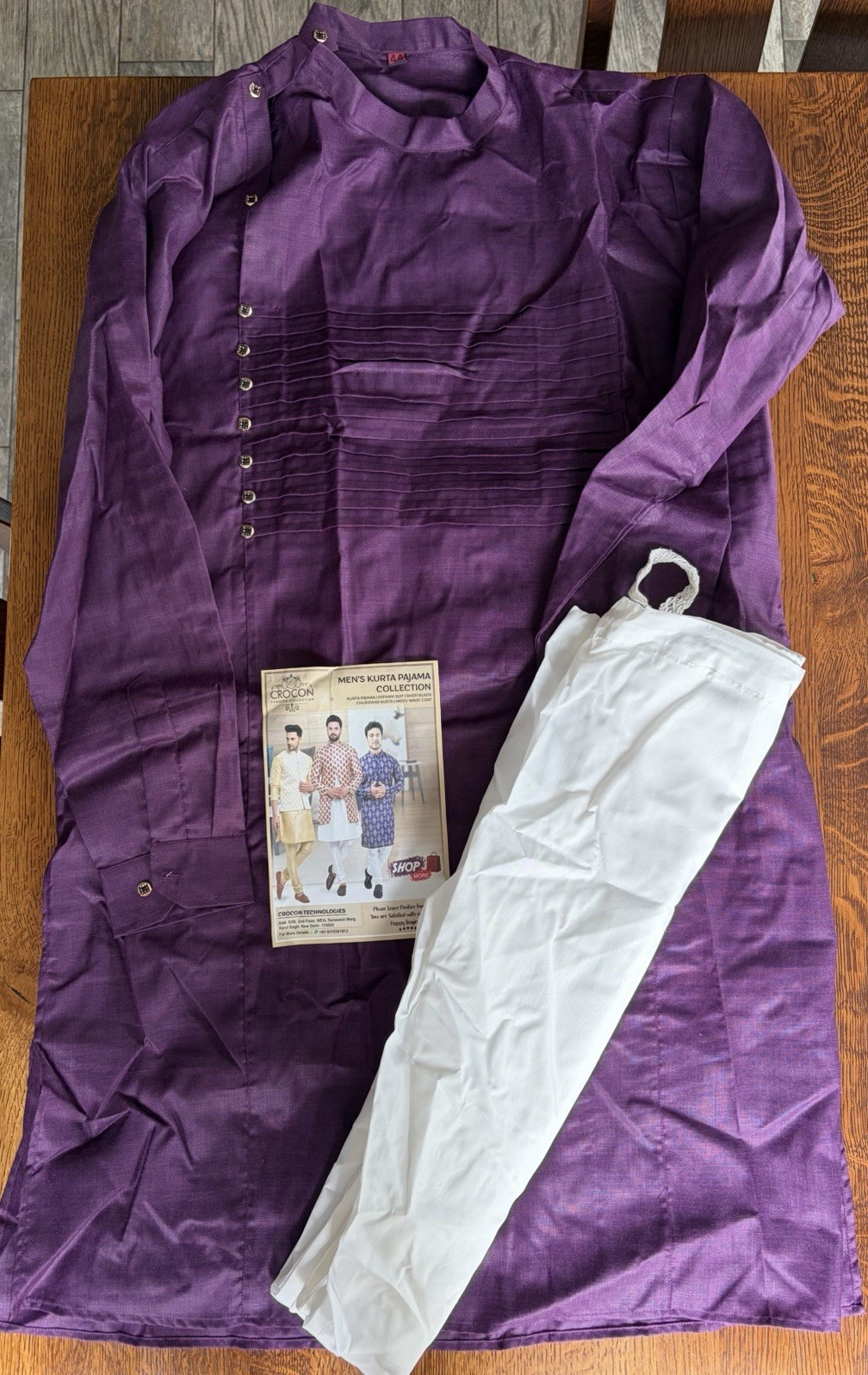 CROCON Men’s Cotton Kurta Pajama Set Purple Kurtas/Kurti Size 44