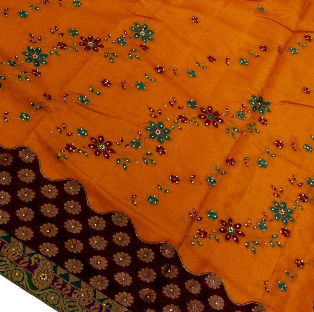 Designer Indian Party Wear Wedding Saree Pakistani Heavy Work Sari Saffron