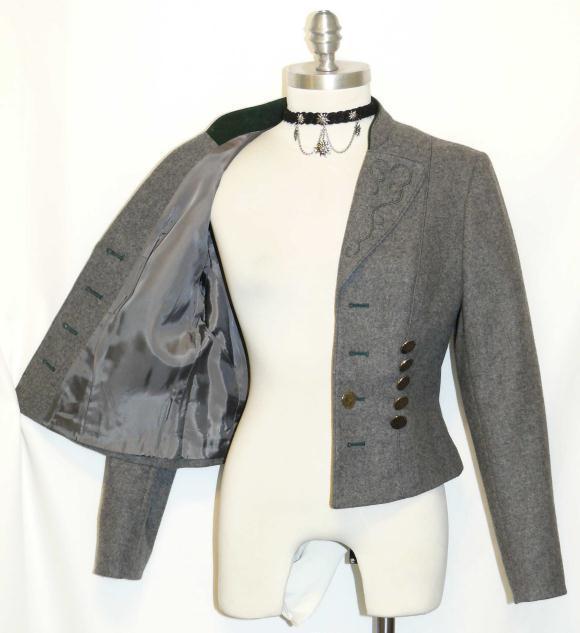 GRAY BOILED WOOL JACKET Coat Fitted German Hunt Equestrian Dirndl Short 10 M B40