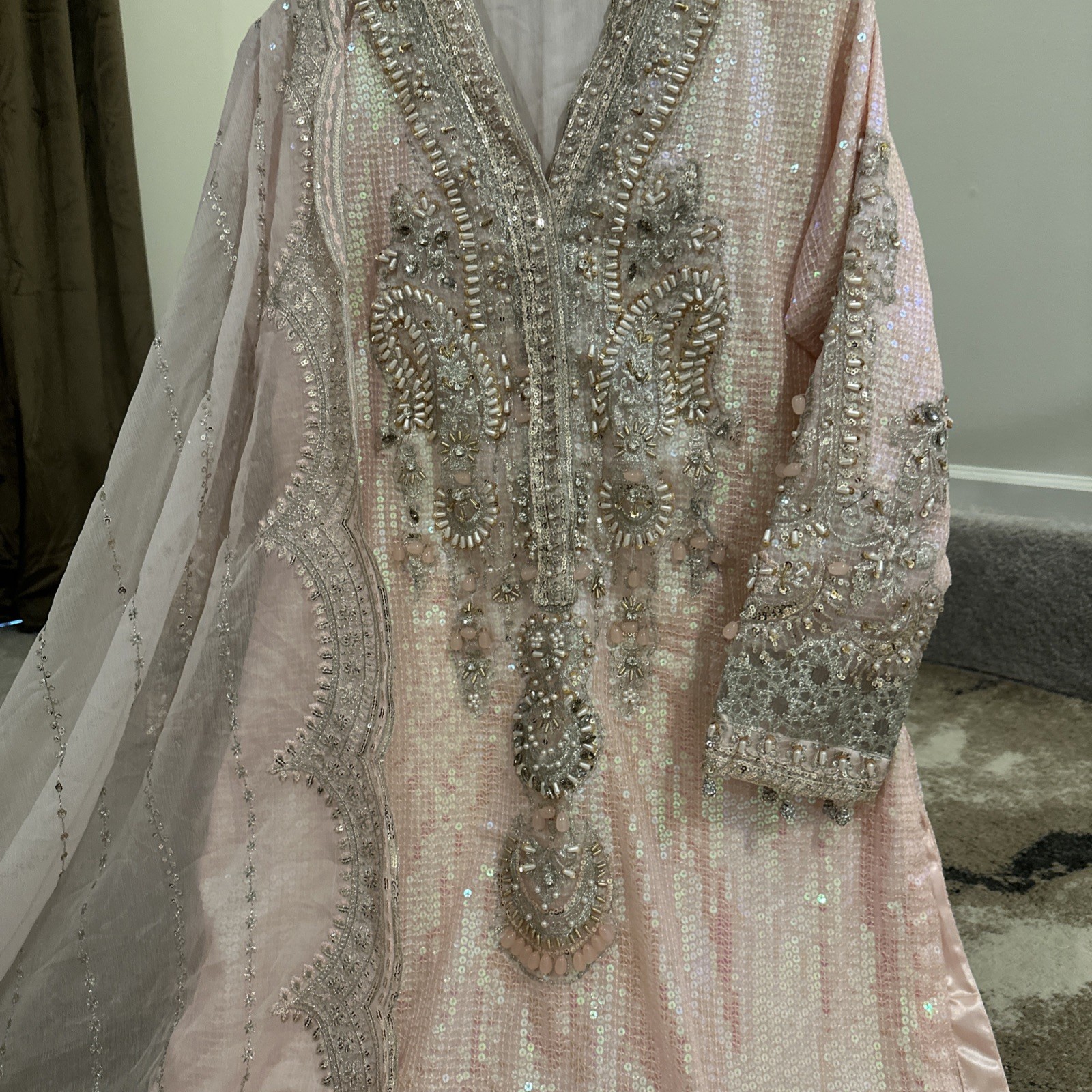 Pakistani Chiffon Embroidered Dress Bust 42 with Chiffon Duppatta for Women New