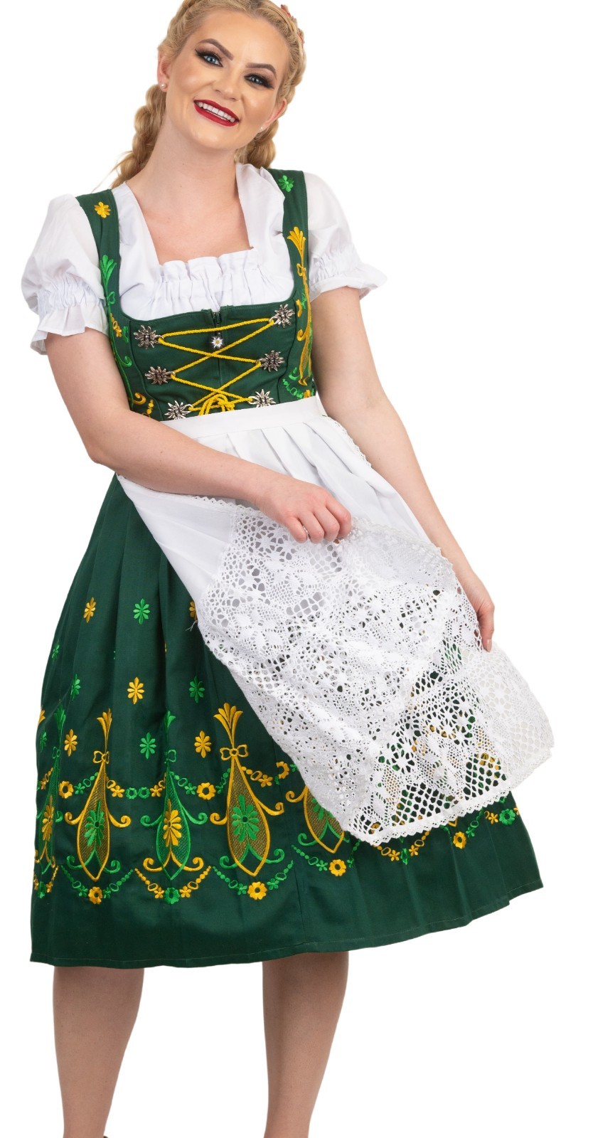 2XL 22 Long EMBROIDERED German Dirndl Dress + LACE Apron + Top Oktoberfest Party