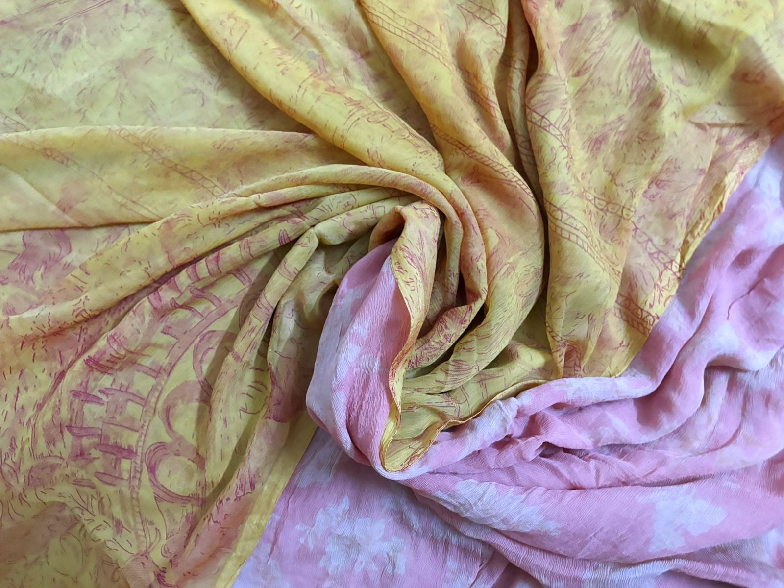 Vintage Fabric Indian Women Wrap Dress Used Curtain Drape 5YD Floral Sewing Sari
