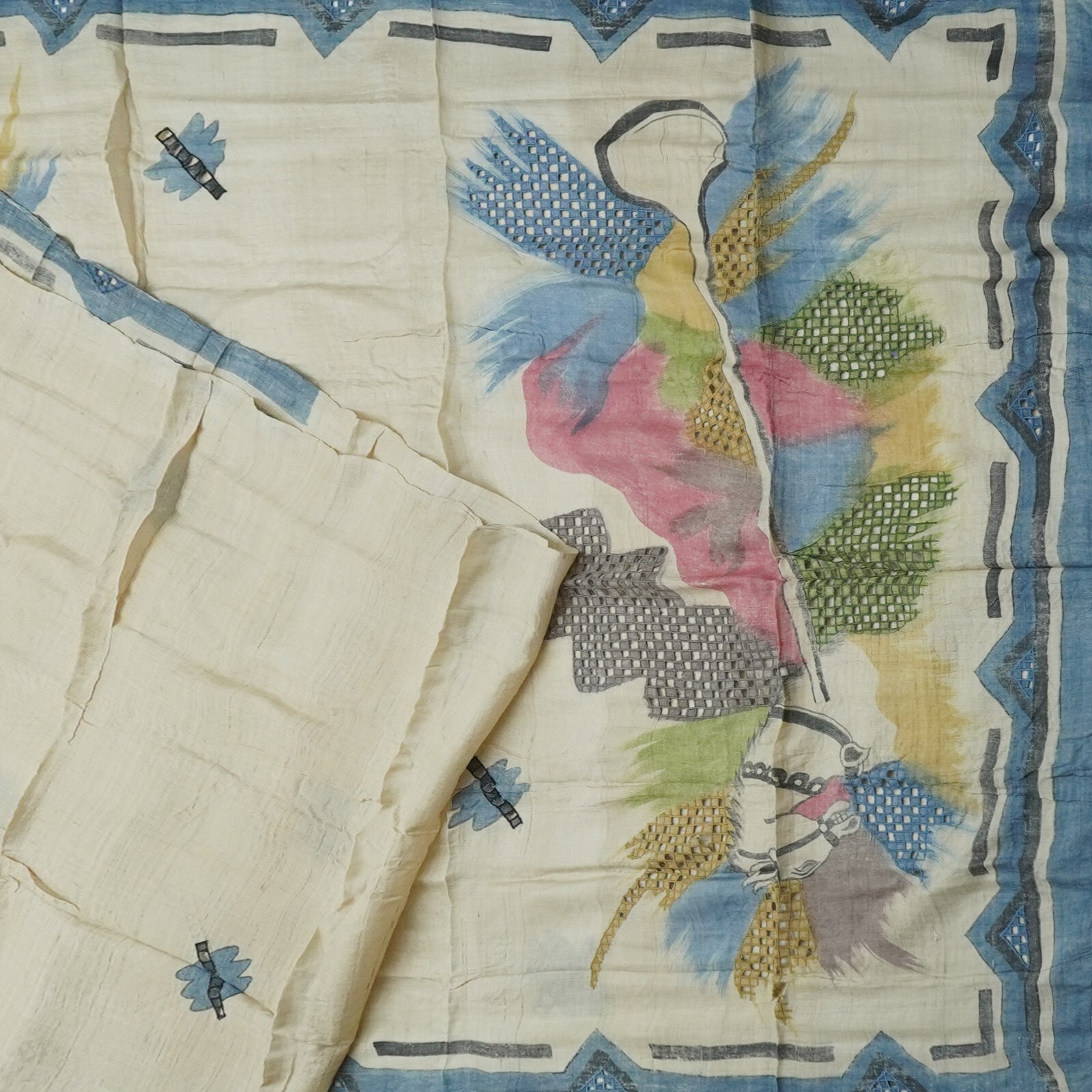 Namaste Vintage Beige Sarees 100% Pure Silk Printed Indian Sari 5YD Craft Fabric