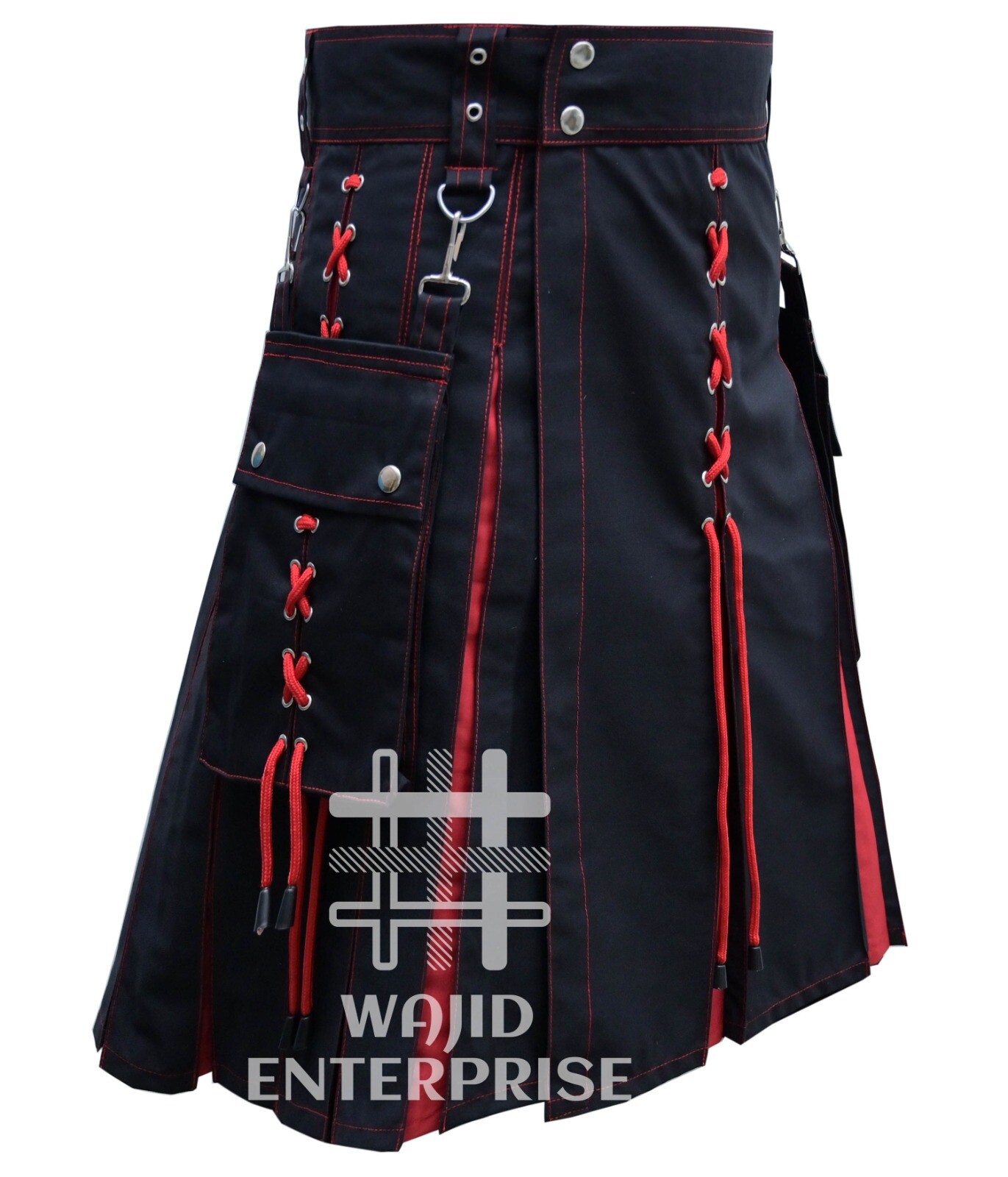 Scottish Handmade Black & Red cotton Hybrid Utility Kilt – Men’s Fashion Kilt