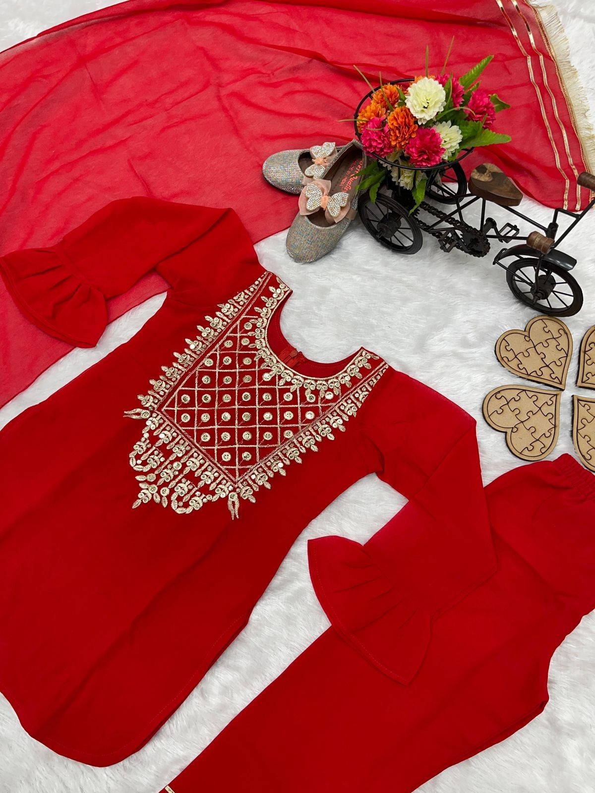 DESIGNER EMBROIDERY SEQUENCE 5mm WORK TOP WITH BOTTOM FULL STTICHED READY TO WE