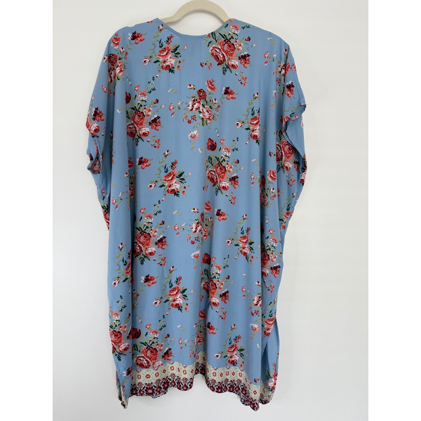 ANGIE Blue Floral Print Kimono Cover Up Lightweight Festival Beach Boho Small
