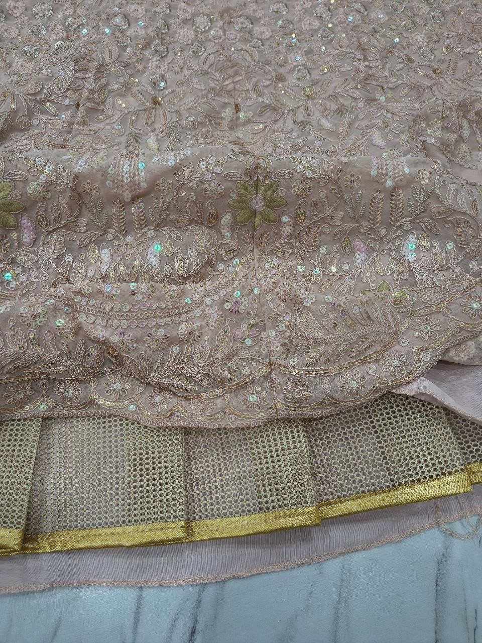 Fancy Designer Peach Faux Georgette Lehenga Choli With Dupatta For Wedding Wear
