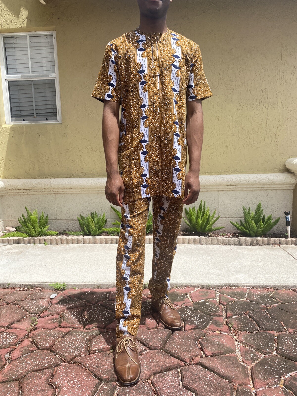 AFRICAN/NIGERIAN MEN’S ANKARA COTTON PRINT SENATOR STYLE TOP & PANT~SKINNY LARGE