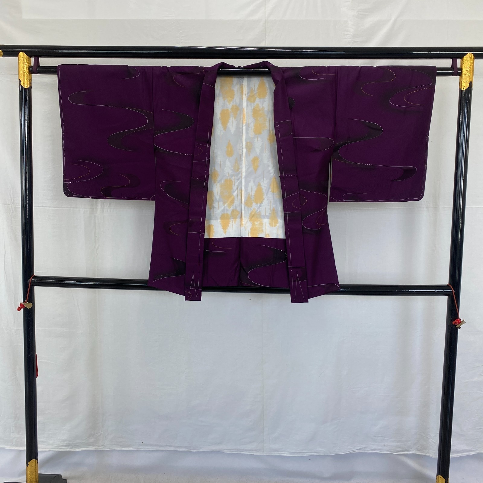 Japanese Vintage Kimono Haori Jacket Polyester Purple Traditional Authentic 30in