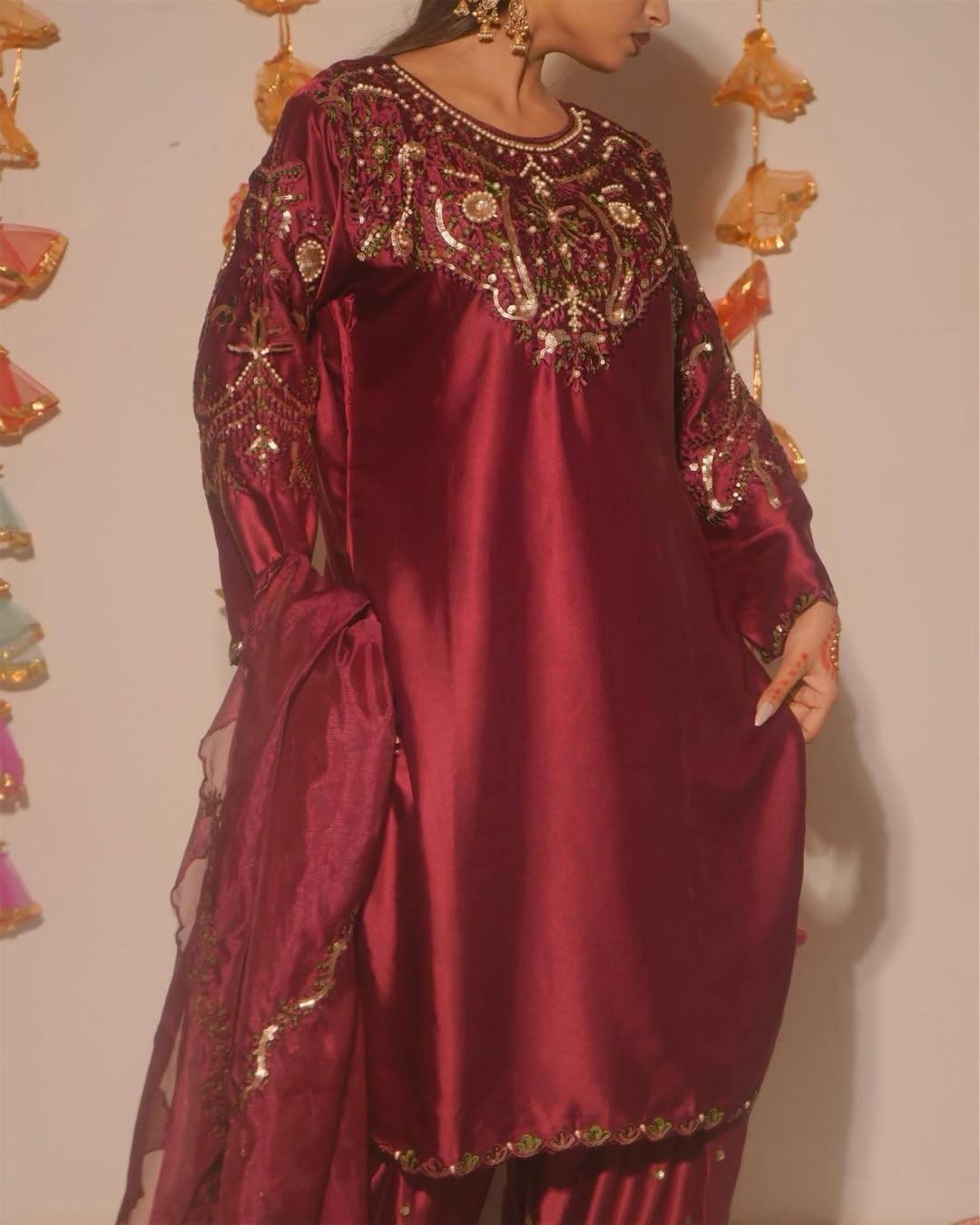 New Launching Heavy Japan Satin Pink Top Bottom With Dupatta For Ethnic Wear