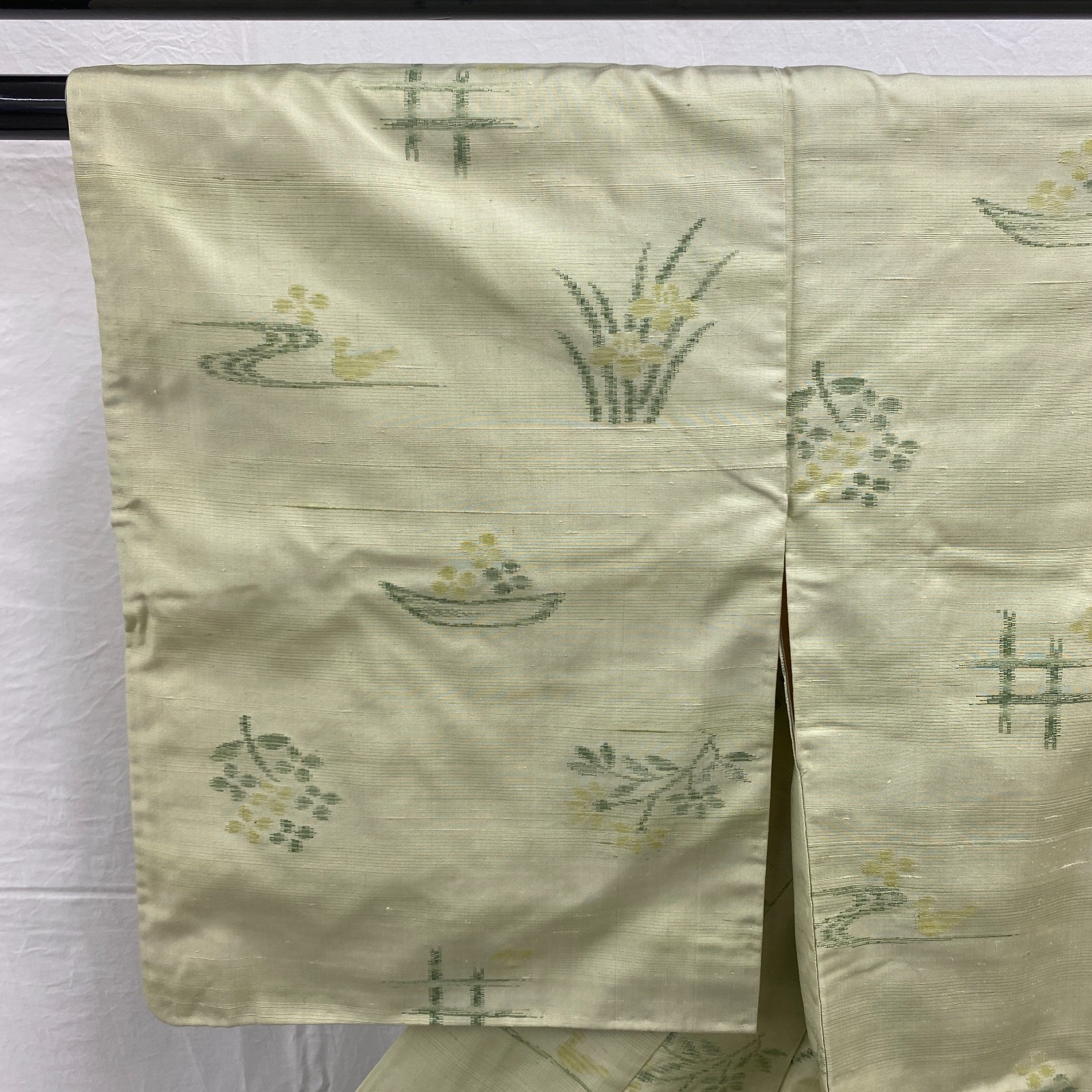 Japanese Vintage Kimono Polyester Green Komon Traditional Authentic Length 60in