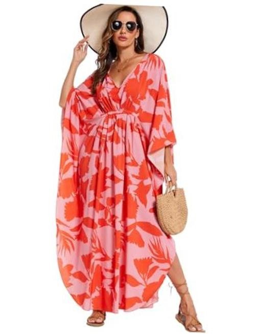 Kaftan Dresses for Women V Neck Summer Swimsuit Cover up Caftan Maxi Beach