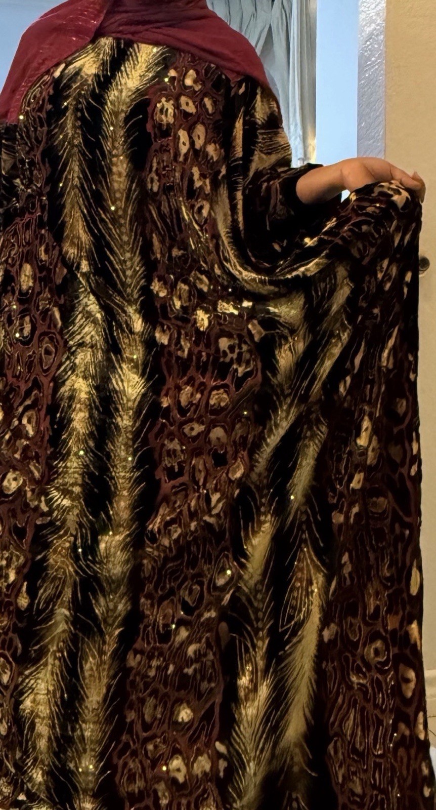 Maroon Gold Black Animal Print Saree Sari for Women One Size