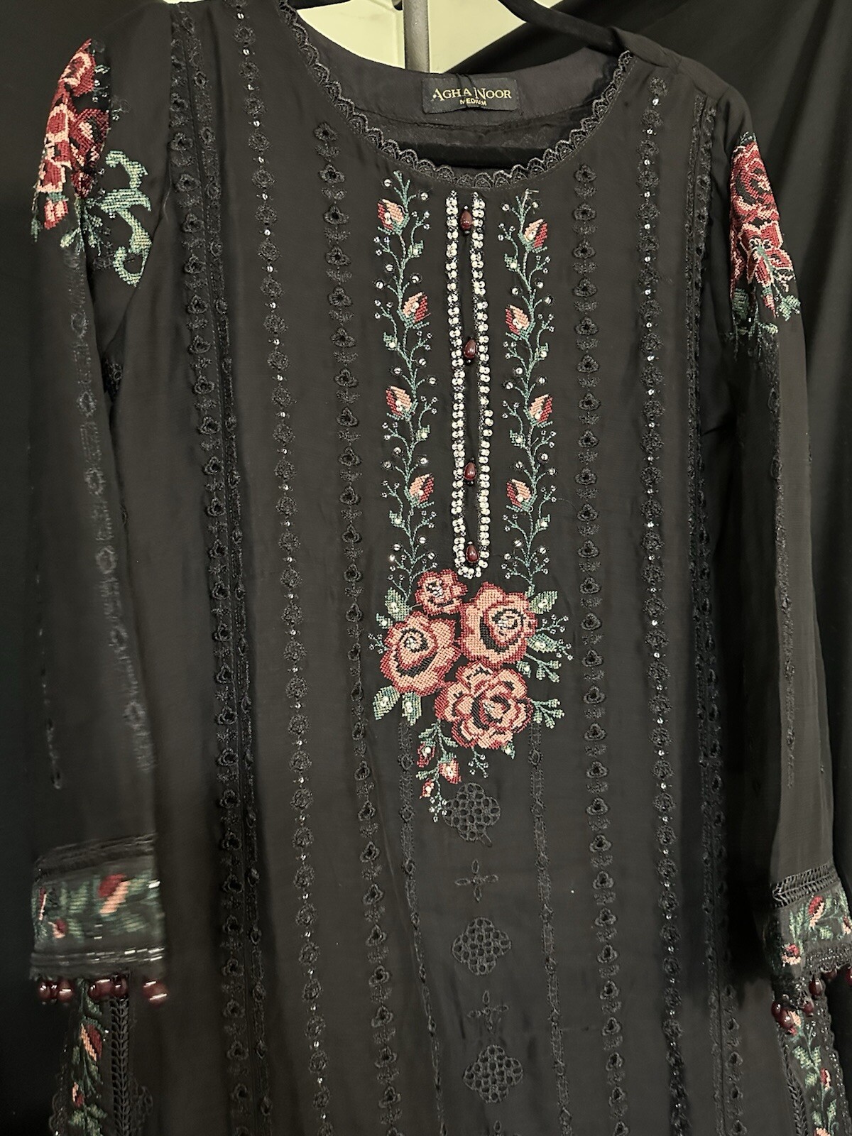Beautiful Premium Chiffon Emb/Seq 3 Pc Suit – Extra Large Size Available – $85