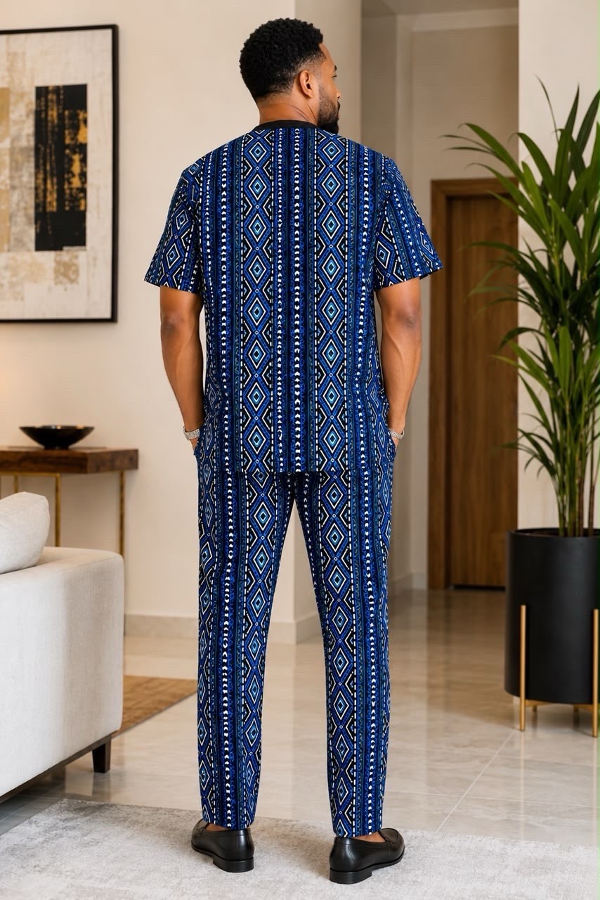 Nigeria/African 2pc Set Blue Ankara Men’s Native Traditional Senator Style Wear