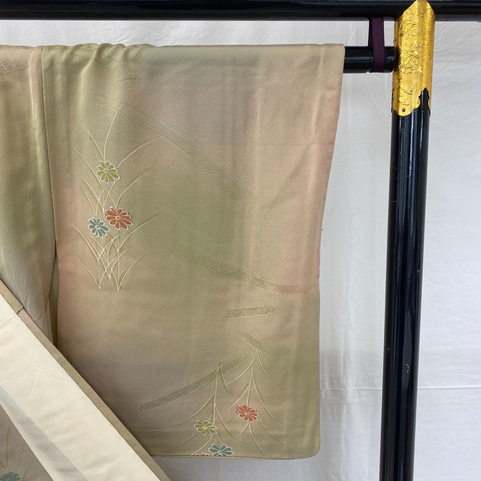 Japanese Vintage Kimono Polyester Brown No Lining Traditional Length 61 in