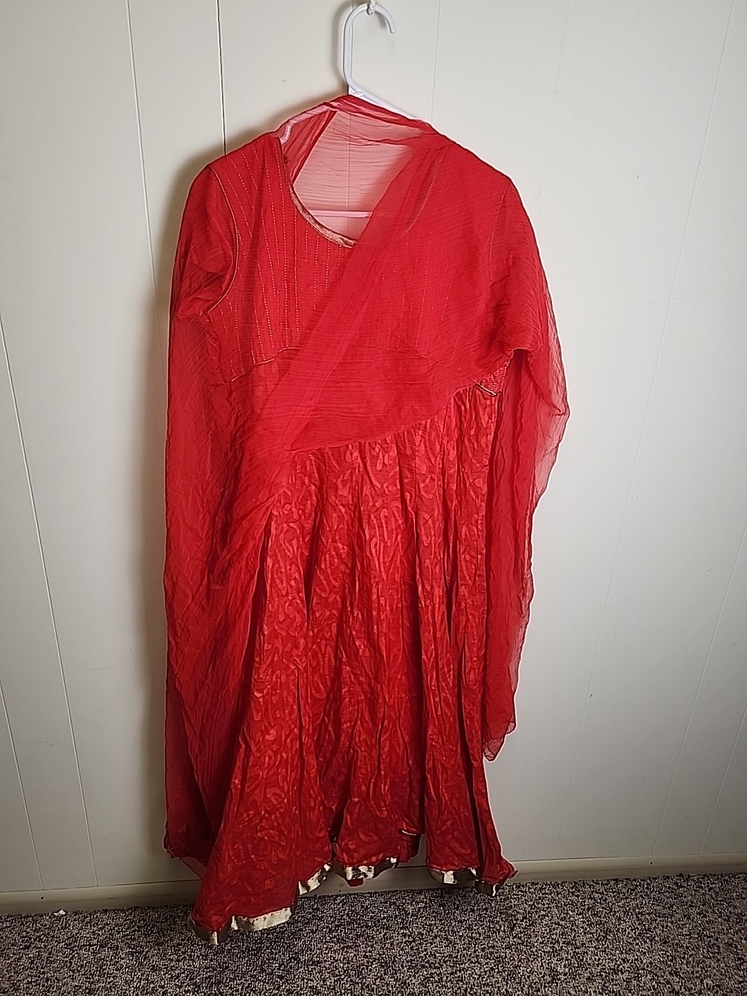 Bollywood Indian Anarkali Dress Red And Gold 2-piece Sz X-L