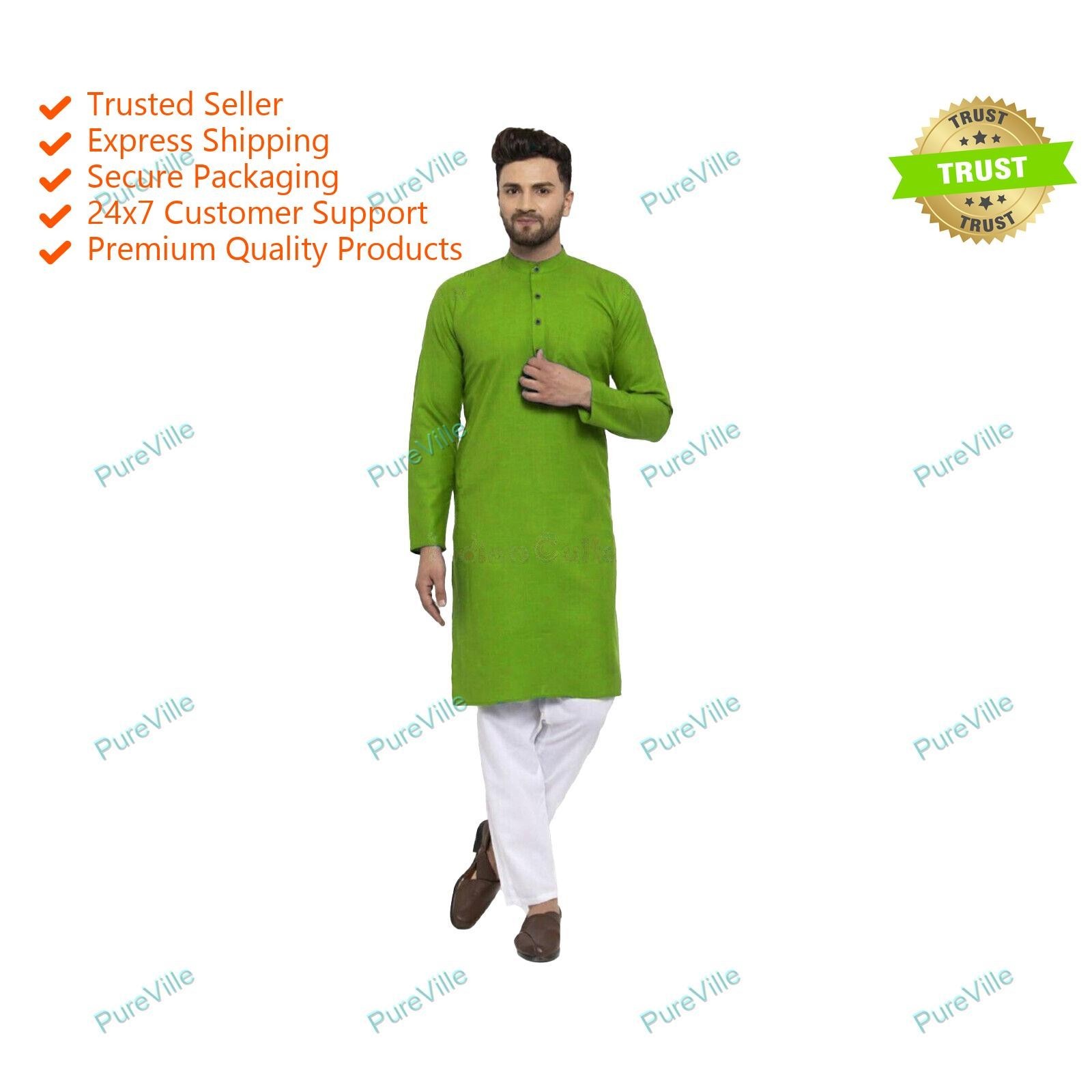 Mens Kurta Cotton Long Kurta Top Tonic Traditional Party Dress Kurta