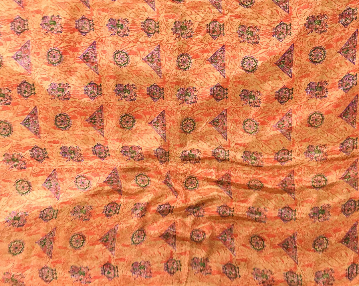 Women Silk Chiffon Peach Sari Floral Print Indian Wear Lightweight Sari PGS1879