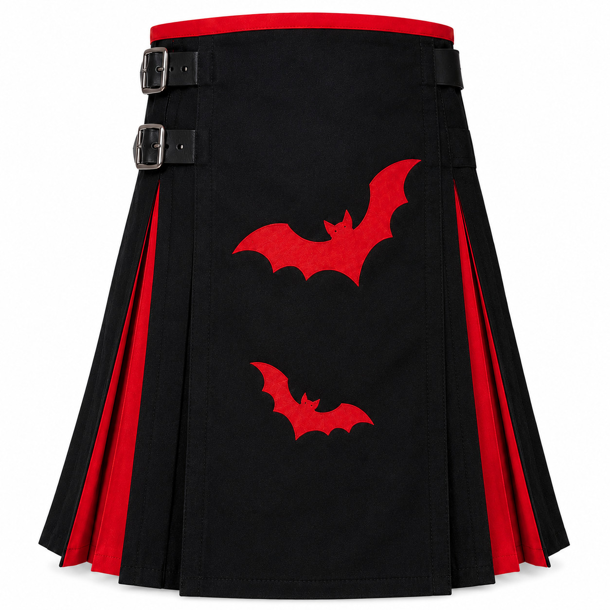 Halloween Gothic Utility Kilt Black Red Bat Kilt Men’s Punk Festival Kilt