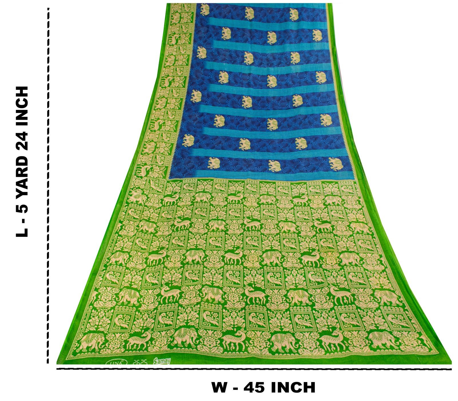 Sanskriti Vintage Saree Blue-Green Pure Cotton Animal Printed Craft Fabric Sari