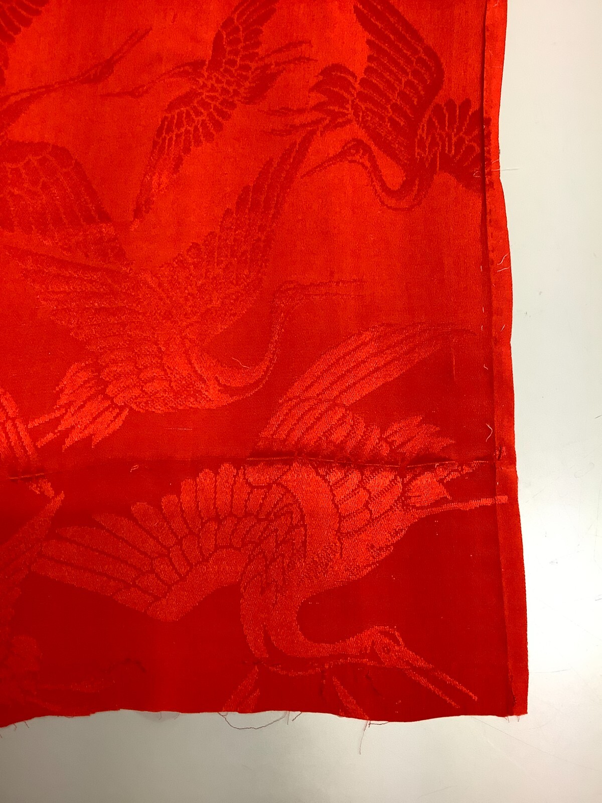 Japanese Vintage Kimono Fabric cloth Boro silk red crane scrub 52.7×12.9inch